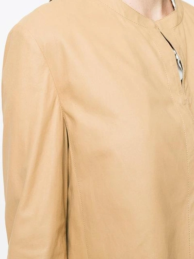Shop Drome Cropped Leather Jacket - Nude & Neutrals