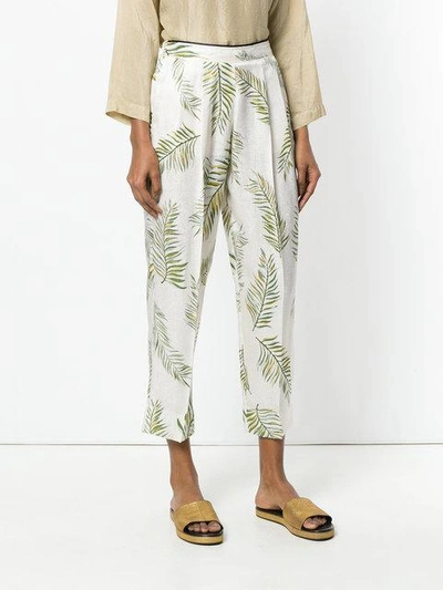 Shop Forte Forte Feather Print Trousers In White