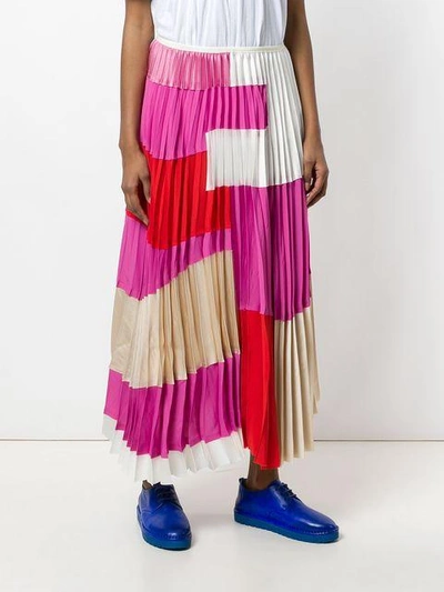 Shop Marni Colour Block Pleated Skirt In Multicolour