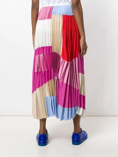 Shop Marni Colour Block Pleated Skirt In Multicolour
