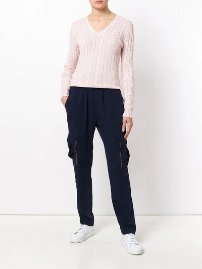 Shop Polo Ralph Lauren V Neck Cable-knit Jumper In Pink