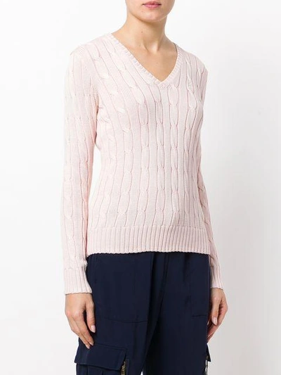 Shop Polo Ralph Lauren V Neck Cable-knit Jumper In Pink