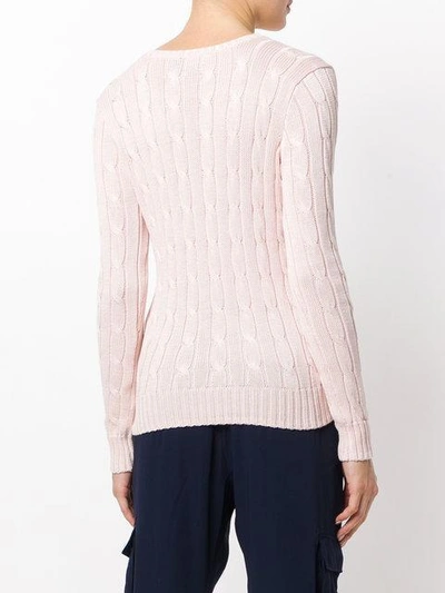 Shop Polo Ralph Lauren V Neck Cable-knit Jumper In Pink