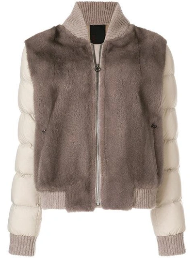 Shop Liska Fur Detail Bomber Jacket In Neutrals