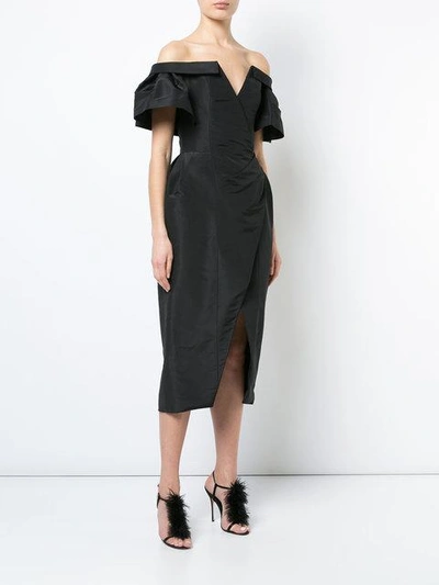 Shop Carolina Herrera Off Shoulder Ruched Dress In Black