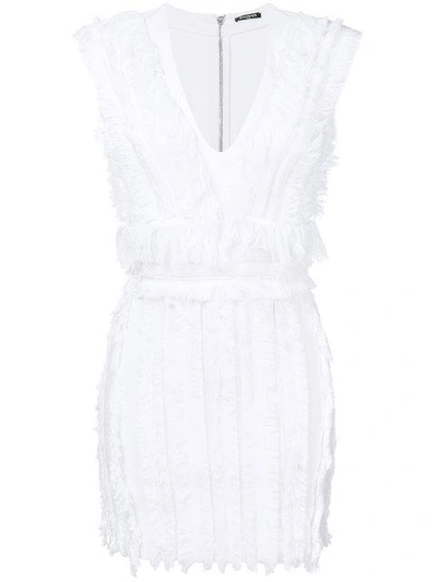 Shop Balmain Fringed Mini Dress In White