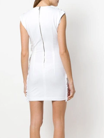 Shop Balmain Fringed Mini Dress In White
