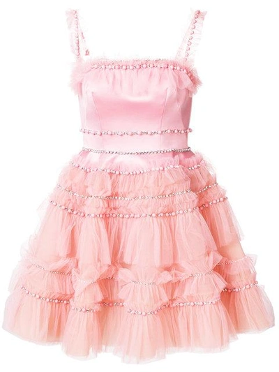 Shop Viktor & Rolf Embellished Tulle Ruffle Dress In Pink