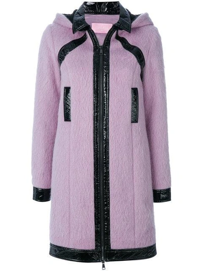Shop Giamba Patent Detail Hooded Coat In Pink
