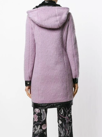 Shop Giamba Patent Detail Hooded Coat In Pink