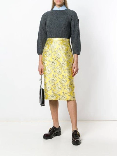 Shop Prada Floral Patterned Skirt In Yellow