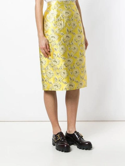 Shop Prada Floral Patterned Skirt In Yellow