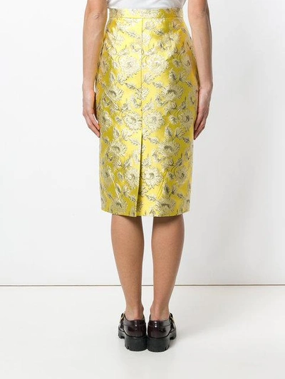 Shop Prada Floral Patterned Skirt In Yellow