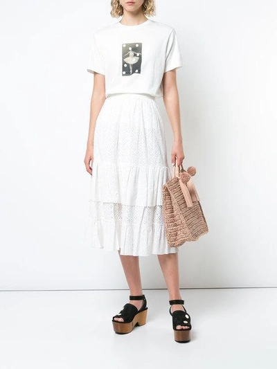 Shop Alexa Chung Embroidered Flared Midi Skirt In White