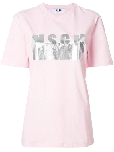 Shop Msgm Oversized Metallic Logo T-shirt - Pink