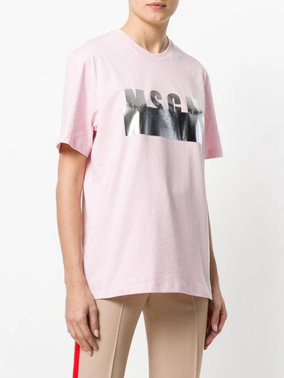 Shop Msgm Oversized Metallic Logo T-shirt - Pink
