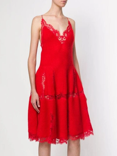 Shop Givenchy Lace Trim Knitted Dress - Red