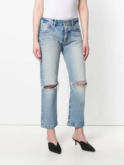 Shop Moussy Distressed Straight Jeans In Blue