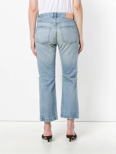 Shop Moussy Distressed Straight Jeans In Blue