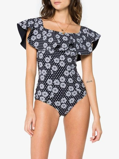 Shop Lisa Marie Fernandez Daisy Off The Shoulder Swimsuit - Black