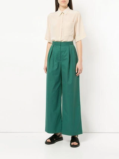 Shop Julia Jentzsch Front Pleated Wide Leg Pants - Green