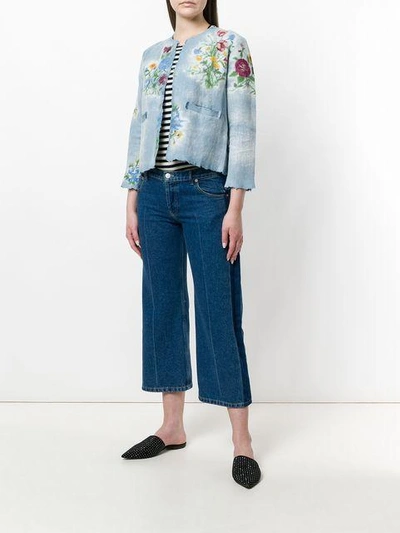 Shop Avant Toi Floral Print Cropped Jacket - Blue