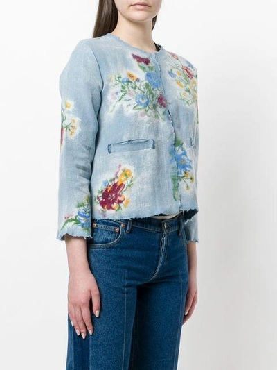 Shop Avant Toi Floral Print Cropped Jacket - Blue