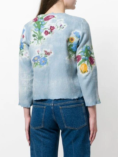 Shop Avant Toi Floral Print Cropped Jacket - Blue