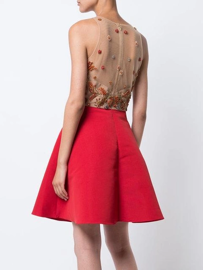 Shop Marchesa Notte Sheer Embellished Ruffle Dress In Red