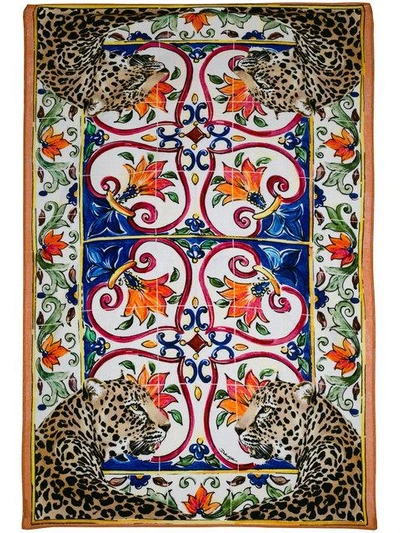 Shop Dolce & Gabbana Majolica And Leopard Print Beach Towel In Multicolour