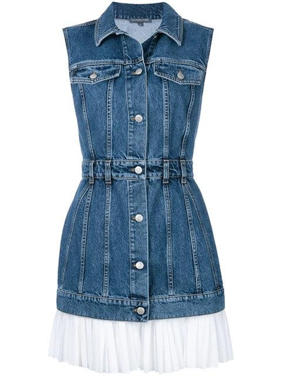 Shop Alexander Mcqueen Denim Pleated Hem Dress In Blue