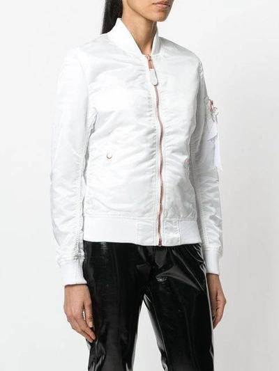 Shop Alpha Industries Zipped Bomber Jacket - White