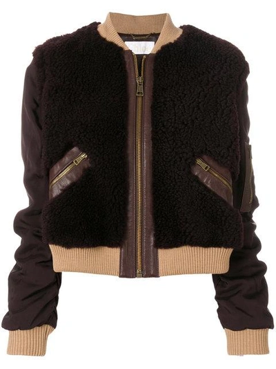 Shop Chloé Contrast Bomber Jacket In Brown