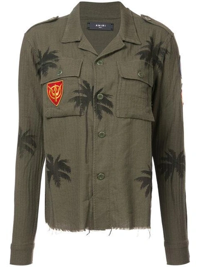 Shop Amiri Palm-print Military Shirt In Green