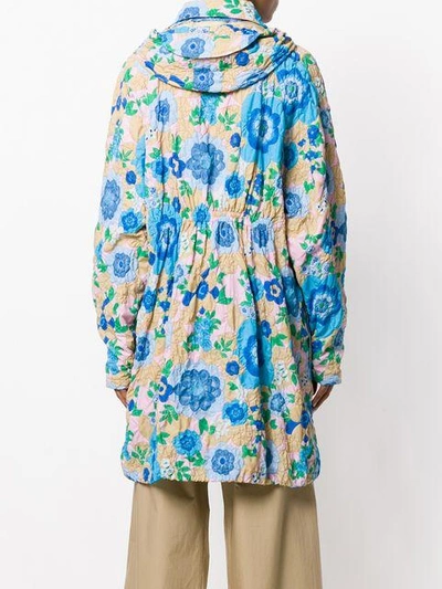 Shop Marni Floral Printed Coat In Blue
