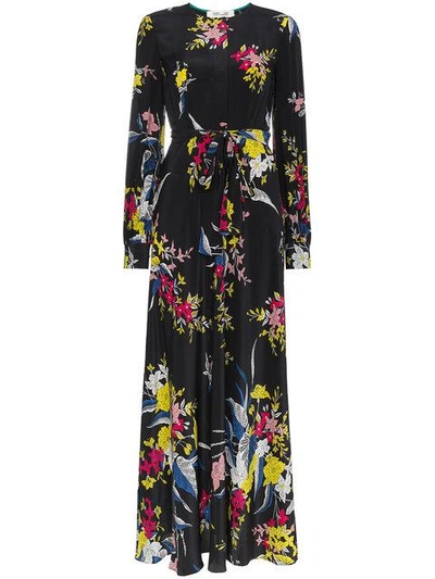 Shop Diane Von Furstenberg Dvf  Silk Floral Maxi Dress With Waist Tie - Black