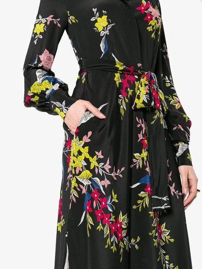 Shop Diane Von Furstenberg Dvf  Silk Floral Maxi Dress With Waist Tie - Black