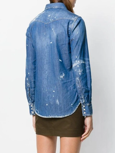 Shop Dsquared2 Distressed Denim Shirt In Blue