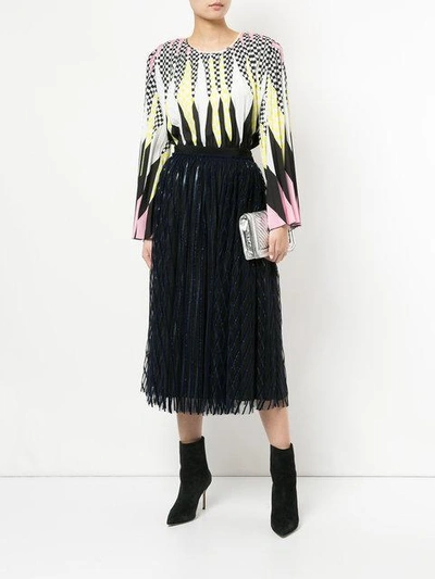 Shop Msgm Striped Tulle Skirt In Black