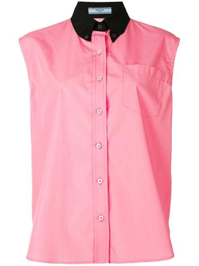Shop Prada Contrast Collar Sleeveless Shirt