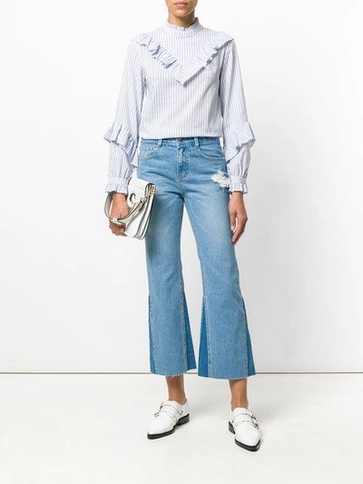 Shop Sjyp Boot Cut Cropped Jeans In Blue