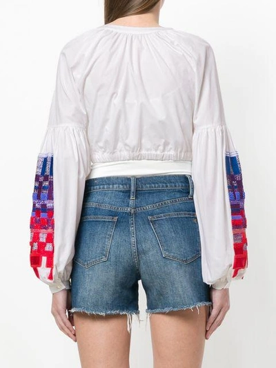 Shop Wandering Embroidered Sleeves Cropped Blouse In White