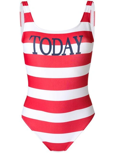 Shop Alberta Ferretti Striped Swimsuit In Red