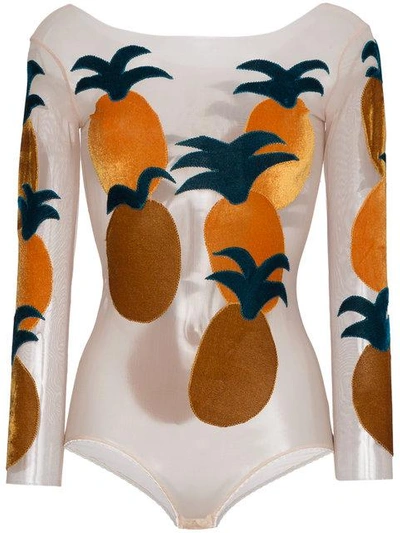 Shop Alexia Hentsch Silk Pineapple Appliqué Bodysuit