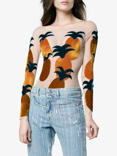 Shop Alexia Hentsch Silk Pineapple Appliqué Bodysuit