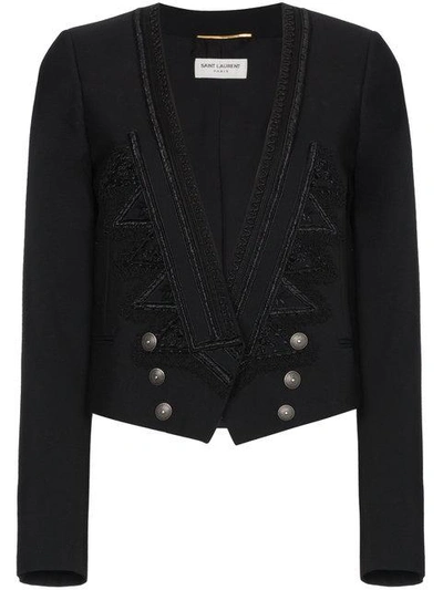 Shop Saint Laurent Embroidered Spencer Jacket In Black