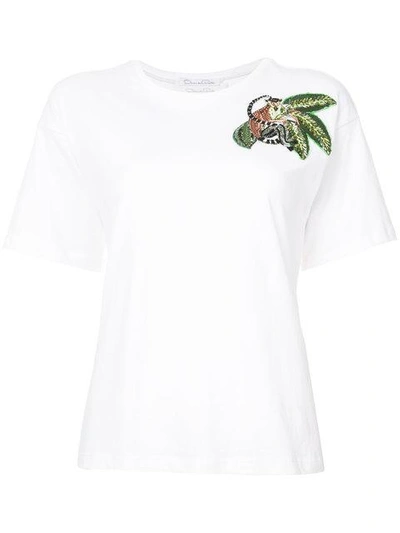 Shop Oscar De La Renta Monkey Embroidered T-shirt In White