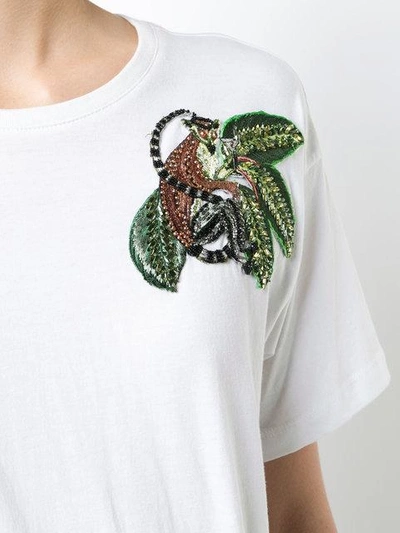 Shop Oscar De La Renta Monkey Embroidered T-shirt In White
