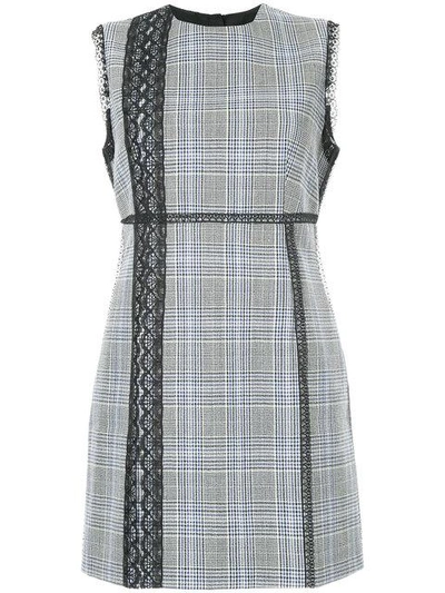 Shop Msgm Lace Trim Check Fitted Dress - Black