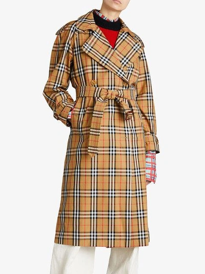 Shop Burberry Vintage Check Trench Coat In Brown